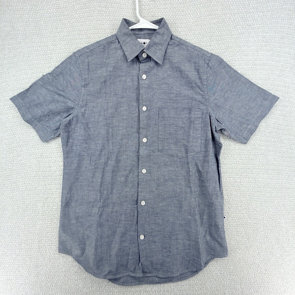 NN07 No Nationality Eric Shirt Mens Small Gray Linen Blend S/S Button Up